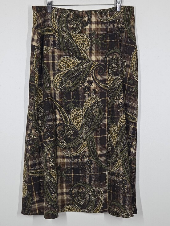 Cato Dresses & Skirts - Vtg Y2K Cato Paisley Plaid Midi Skirt 12 Grunge Whimsigoth Academia Forest Boho